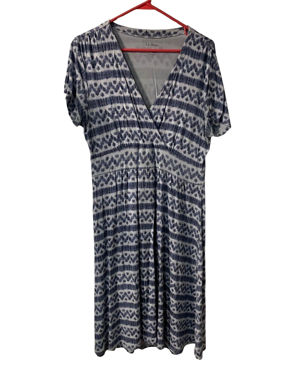 LL Bean Womens Boho Travel Dress Petite Size MP PM Blue Faux Wrap Rayon Casual
